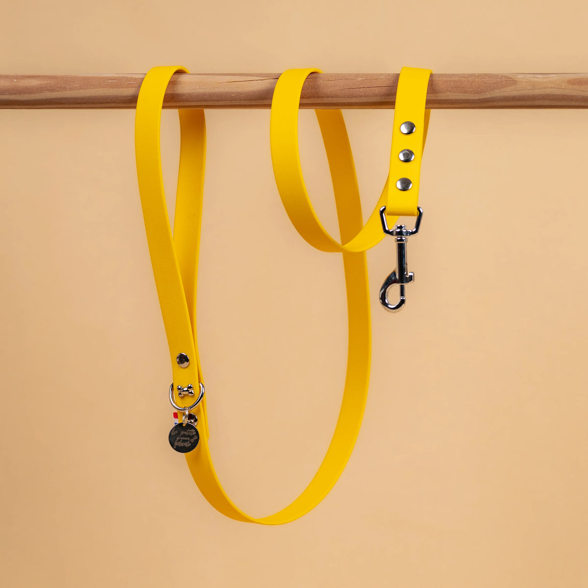 laisse simple pour chien en sangle enduite étanche matière similaire au biothane couleur jaune