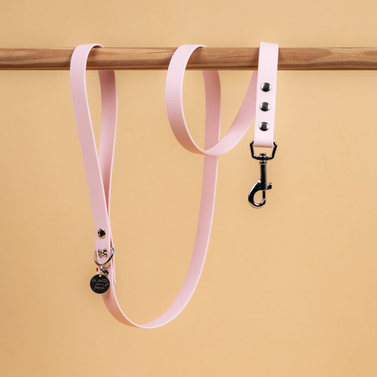 laisse simple pour chien en sangle enduite étanche matière similaire au biothane couleur rose pastel
