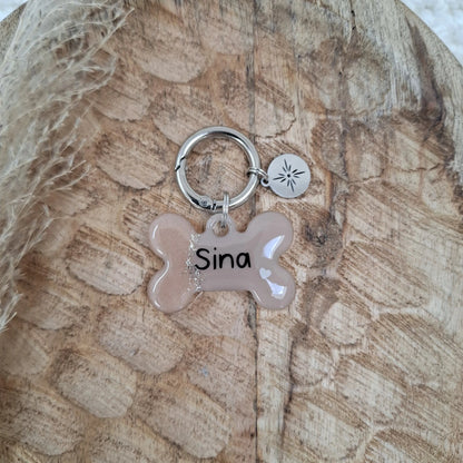 Médaille en résine personnalisée pour chien modèle Douceur Nude avec dégradé et feuilles d'or