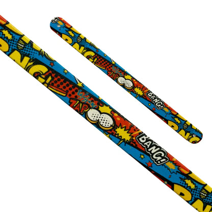 Motif interchangeable en Biothane pop art bandes dessinées rétro avec onomatopées Bang et Zap pour collier de chien.