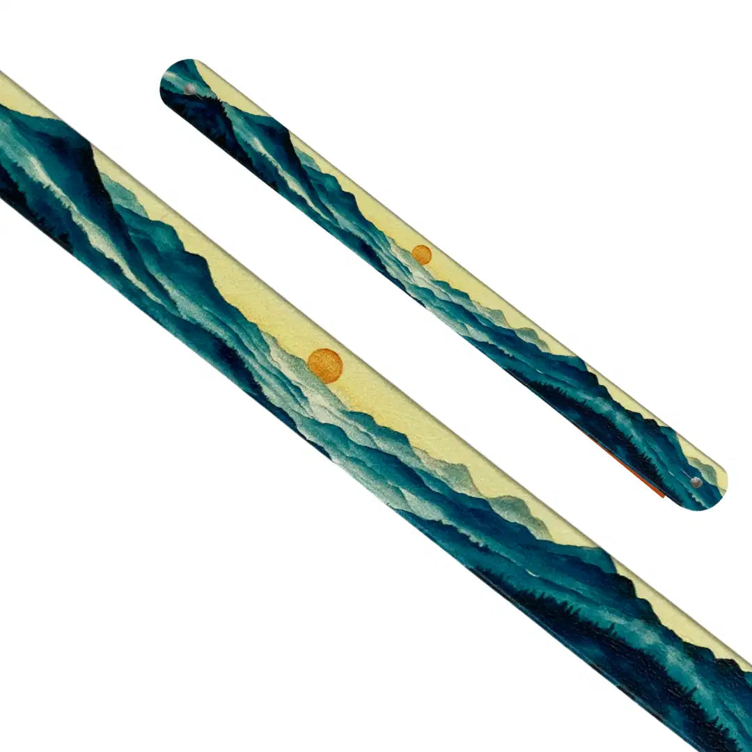 Motif interchangeable en Biothane montagnes bleues en aquarelle et soleil doré pour collier de chien.