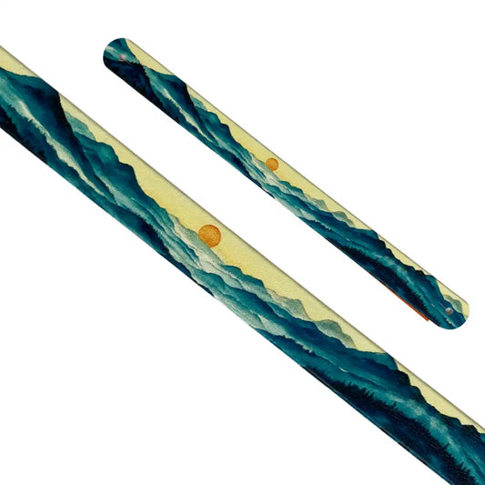 Motif interchangeable en Biothane montagnes bleues en aquarelle et soleil doré pour collier de chien.